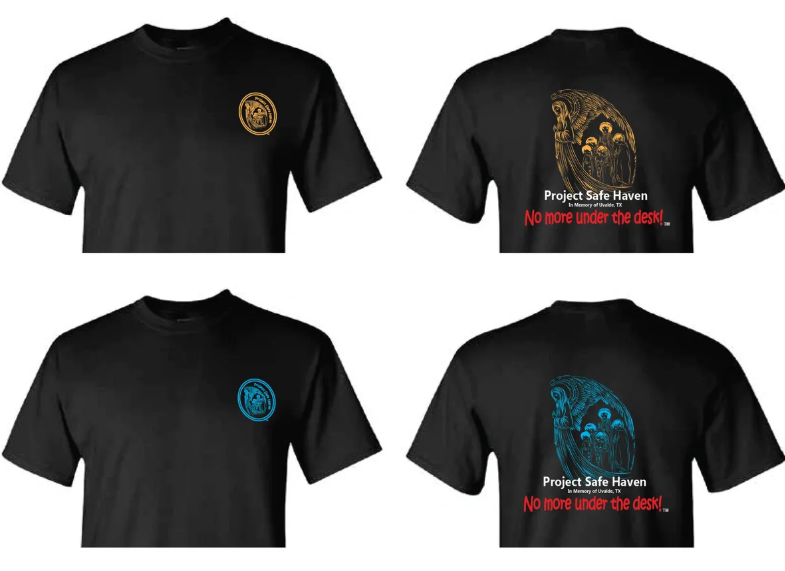 Project Safe Haven merchandise featuring shirts, hats, and bumper stickers